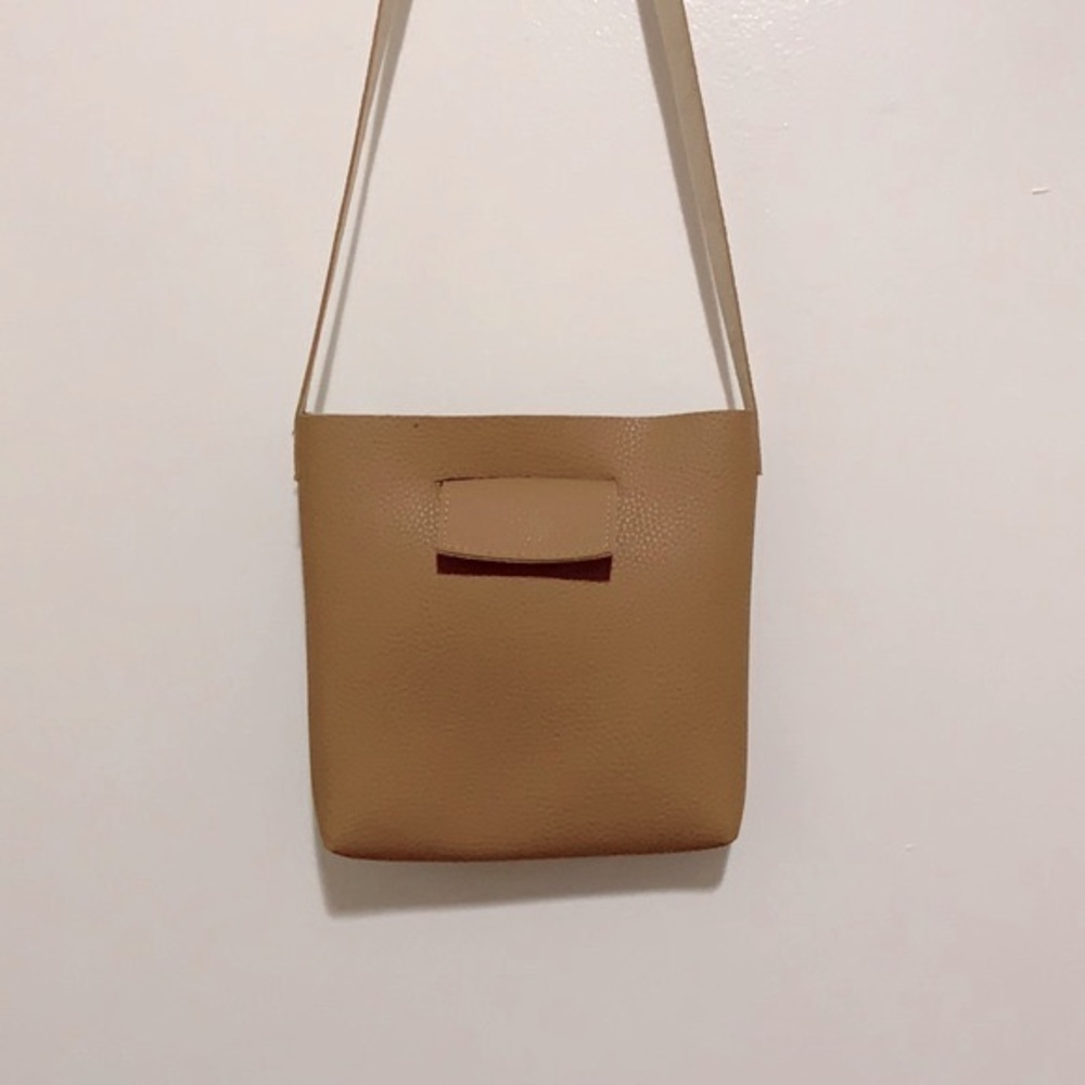 Light Brown Faux Leather Crossbody Shoulder Bag
